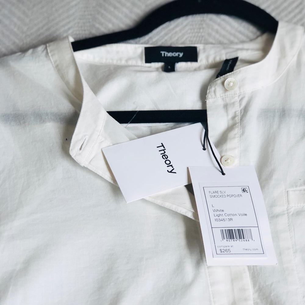 Theory Flare Sleeve Smocked Popover Cotton Top